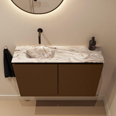 MONDIAZ TURE-DLUX 80cm toiletmeubel Rust. EDEN wastafel Glace positie links. Zonder kraangat.
