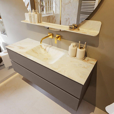 MONDIAZ VICA-DLUX Ensemble meuble de salle de bains - 130cm - meuble bas smoke - 2 tiroirs - lavabo encastré cloud au milieu - sans trous de robinet - version hauteur 60cm - frape