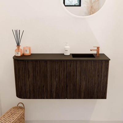 Mondiaz JOYA 91.6cm toiletmeubel - ronding links kleur Walnut - Wastafel FAYE positie Rechts 1 kraangat kleur Urban.