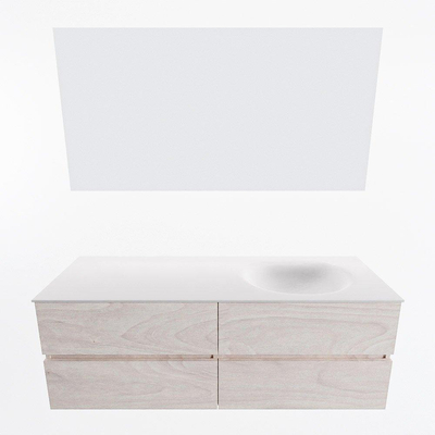 Mondiaz VICA ensemble de meuble de salle de bain - 140cm - meuble sous vasque en aggloméré - 4 tiroirs - lavabo moon à droite - sans trous de robinet - couleur talc - miroir LED - version XL 60cm de haut