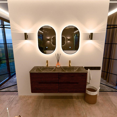 Mondiaz CIRO-DLUX Badkamermeubelset - 130x45x50cm - Solid surface wastafel Lava - 2 wasbak Dubbel - 2 kraangaten - 4 lades - Ruby