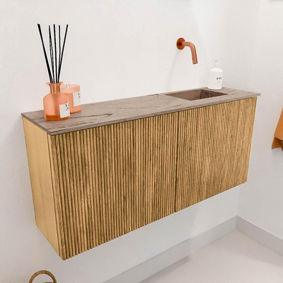 Mondiaz JOYA-DLUX 90cm toiletmeubel - kleur Oak - Wastafel FAYE positie Rechts Zonder kraangat kleur Arena.