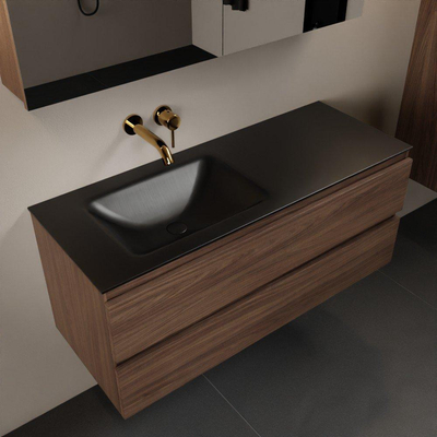 Mondiaz Aivy ensemble de meuble de salle de bains - 120x45x50cm - 0 trous de robinetterie - 1 vasque urban Solid surface - Gauche - 2 tiroirs - Avec armoire de toilette - Mélamine Mocha