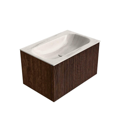 MONDIAZ KURVE-DLUX 70cm badmeubel kleur Walnut met 1 lade en 0 deuren. Wastafel BIG SMALL Midden 1 kraangat Meli.