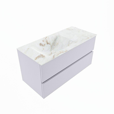 Mondiaz VICA-DLUX Ensemble de meuble de salle de bain - 100cm - meuble sous-vasque cale - 2 tiroirs - lavabo encastré cloud gauche - sans trous de robinet - version haute de 60cm - frape