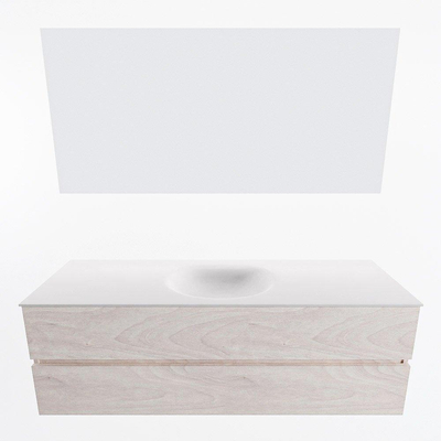 Mondiaz VICA ensemble de meuble de salle de bain - 150cm - meuble sous-vasque en aggloméré - 2 tiroirs - lavabo moon centre - sans trous de robinet - couleur talc - miroir LED - version XL 60cm de haut