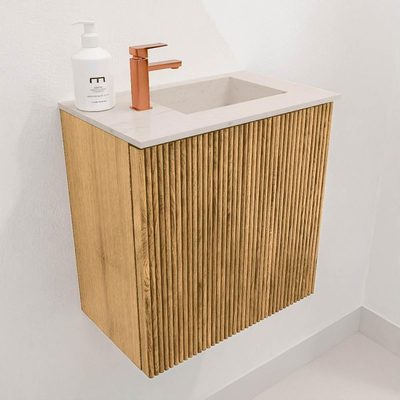 Mondiaz JOYA-DLUX 40cm toiletmeubel - kleur Oak - Wastafel FAYE positie Rechts 1 kraangat kleur Meli.