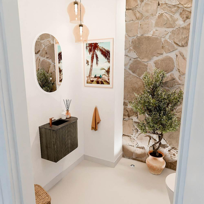 Mondiaz JOYA-DLUX 51.6cm toiletmeubel - ronding rechts kleur Shadow - Wastafel FAYE positie Links 1 kraangat kleur Lava.