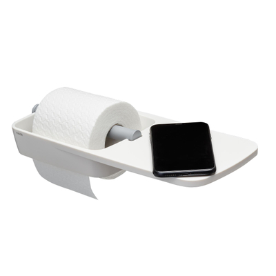 Tiger Tess Toiletrolhouder - met planchet - zelfklevend/boren - wit/lichtgrijs