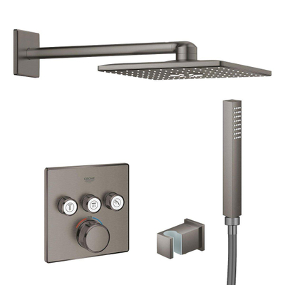 GROHE SmartControl Ensemble de douche encastrable - thermostatique - pommeau de douche carré - douchette stick - Hard graphite brossé (anthracite)