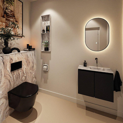 MONDIAZ TURE-DLUX Meuble toilette - 60cm - Urban - EDEN - vasque Glace - position droite - sans trou de robinet