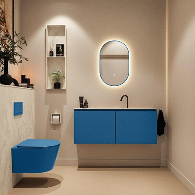 MONDIAZ TURE-DLUX Meuble toilette - 120cm - Jeans - EDEN - vasque Ostra - position centrale - 1 trou de robinet
