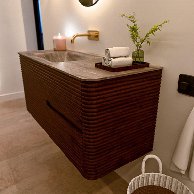 Mondiaz CIRO-DLUX Badkamermeubelset - 110x45x50cm - Solid surface wastafel Oza - 1 wasbak Links - zonder kraangaten - 2 lades - Ruby