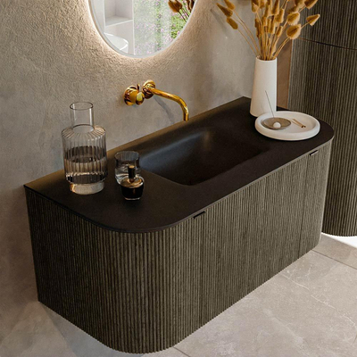 Mondiaz KURVE Ensemble de meuble salle de bain - 100x46x40cm - 1 tiroir - 2 portes - lavabo en solid surface - milieu - sans trou de robinet - Shadow