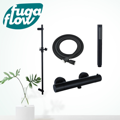 FugaFlow Eccelente Sobrado Ensemble de douche barre curseur avec douchette stick, flexible lisse et robinet de douche Noir mat