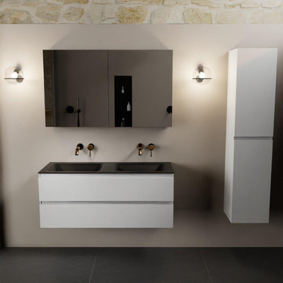 Mondiaz AIVY Ensemble de meuble - 120x45x50cm - 0 trous de robinet - 2 vasques Urban Solid surface - Gauche et droite - 2 tiroirs - avec armoire de toilette - MDF Talc