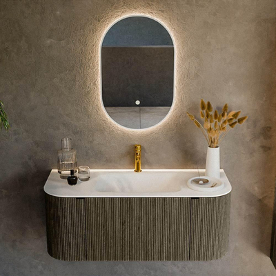 Mondiaz KURVE Ensemble de meuble salle de bain - 110x46x40cm - 1 tiroir - 2 portes - lavabo en solid surface - milieu - 1 trou de robinet - Shadow