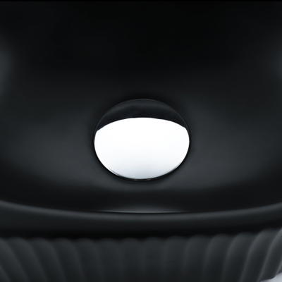 QeramiQ Fuente Ensemble de Lavabo - 40x21.5x12cm - gauche - strié - demi-rond - 1 trou de robinet - céramique - ensemble de robinet chrome - bouchon de vidange - siphon réduit - noir mat