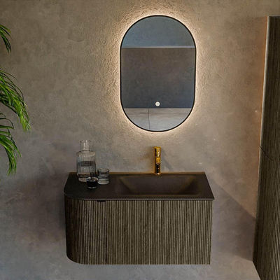 Mondiaz KURVE Ensemble de meuble salle de bain - 85x46x40cm - 1 tiroir - 1 porte - lavabo en solid surface - droite - 1 trou de robinet - Shadow