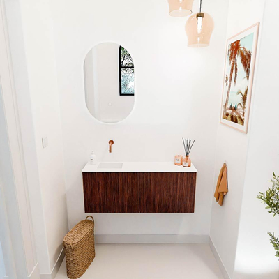 Mondiaz JOYA 100cm toiletmeubel - kleur Ruby - Wastafel FAYE positie Links Zonder kraangat kleur Talc.