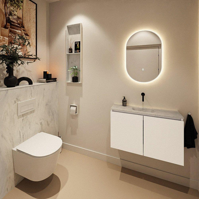 MONDIAZ TURE-DLUX Meuble de toilettes 80 cm Talc. EDEN lavabo Opalo position milieu. Sans trou de robinet.