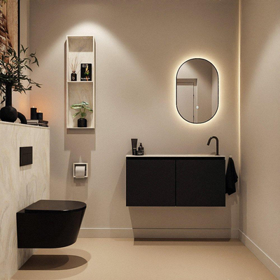 MONDIAZ TURE-DLUX meuble WC 100 cm Urban. EDEN lavabo Ostra position droite. Avec 1 trou de robinet.