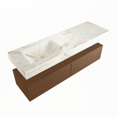 Mondiaz ALAN-DLUX Ensemble de meuble - 150cm - meuble Rust mat - 2 tiroirs - Lavabo Cloud Frappe suspendu - vasque Gauche - 1 trou de robinet