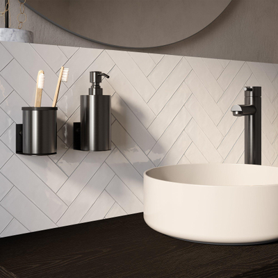 BRAUER Accessoireset - zeepdispenser - beker - met wand ophanging - magnetisch opzetvlak - geborsteld gunmetal