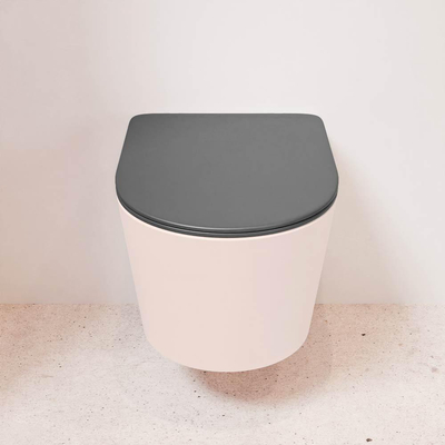 Mondiaz LAVIE hangtoilet – spoelrandloos – 36 x 53 cm – met softclose zitting – Rosee (roze), zitting Dark grey (grijs)