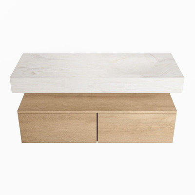 MONDIAZ ALAN - DLUX Badkamermeubelset - 120cm - onderkast - Washed Oak - 2 lades - vrijhangende wastafel - wasbak rechts - 1 kraangat - Ostra