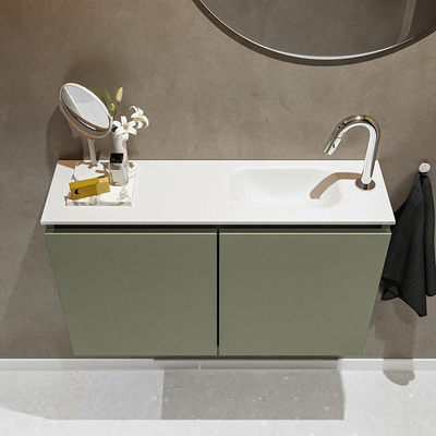 MONDIAZ TURE Toiletmeubel 80x23x50cm met 1 kraangaten 2 deuren army mat Wastafel Eden rechts Solid Surface Wit