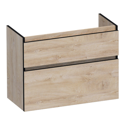 BRAUER Delight Edge wastafelonderkast ondiep 80 2 softclose lades - greeploos - 1 sifon uitsparing - Forest Wheat