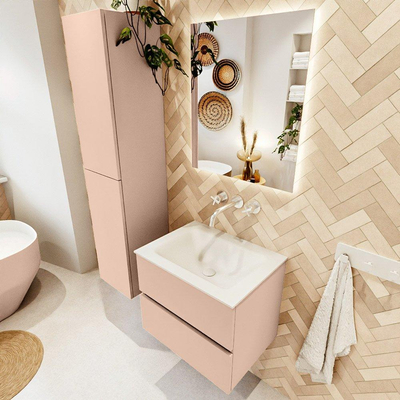 MONDIAZ VICA Ensemble meuble de salle de bains - 60cm - meuble sous-vasque rosee - 2 tiroirs - lavabo cloud au centre - sans trous de robinet - version haute 60cm - talc