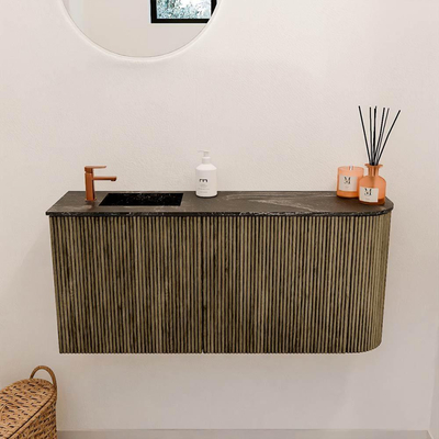 Mondiaz JOYA-DLUX 91.6cm toiletmeubel - ronding rechts kleur Dusk - Wastafel FAYE positie Links 1 kraangat kleur Lava.
