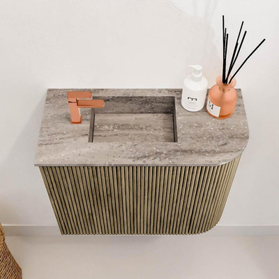 Mondiaz JOYA-DLUX 51.6cm toiletmeubel - ronding rechts kleur Dusk - Wastafel FAYE positie Links 1 kraangat kleur Oza.