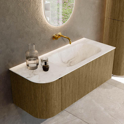 Mondiaz KURVE-DLUX Badkamermeubelset - 115x46x40cm - 1 lade - 1 deur - wastafel solid surface - rechts - zonder kraangat - Dusk