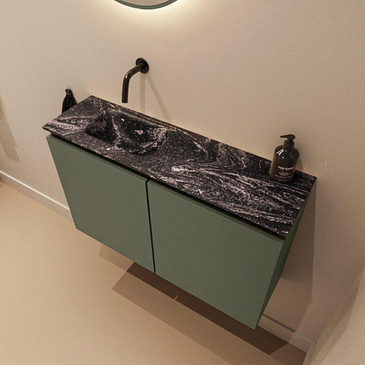 MONDIAZ TURE-DLUX Meuble toilette - 80cm - Army - EDEN - vasque Lava - position gauche - sans trou de robinet