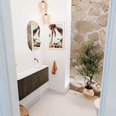 Mondiaz JOYA 101.6cm toiletmeubel - ronding links kleur Shadow - Wastafel FAYE positie Rechts Zonder kraangat kleur Talc.