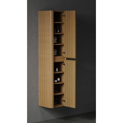 Saniclass Terra Edge Hoge Kast - 40x35x170cm - ribbel - sandwood (licht eiken)
