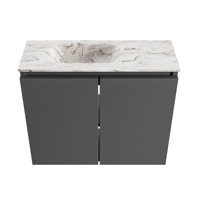 MONDIAZ TURE-DLUX 60cm toiletmeubel Dark Grey. EDEN wastafel Glace positie links. Zonder kraangat.