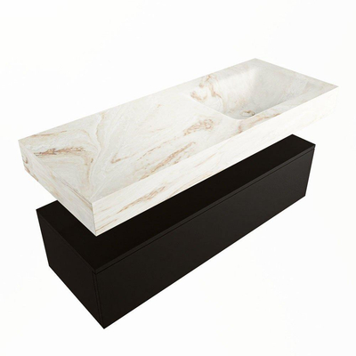 Mondiaz ALAN-DLUX Ensemble de meuble - 120cm - meuble Urban mat - 1 tiroir - Lavabo Cloud Frappe suspendu - vasque Droite - 0 trous de robinet