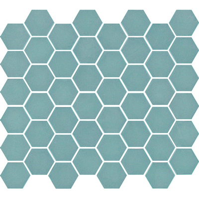 The Mosaic Factory Valencia mozaïektegel - 27.6x32.9cm - wand en vloertegel - Zeshoek/Hexagon - Gerecycled glas Turquoise Mat