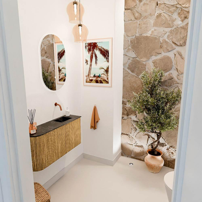 Mondiaz JOYA-DLUX 81.6cm toiletmeubel - ronding links kleur Oak - Wastafel FAYE positie Rechts Zonder kraangat kleur Lava.