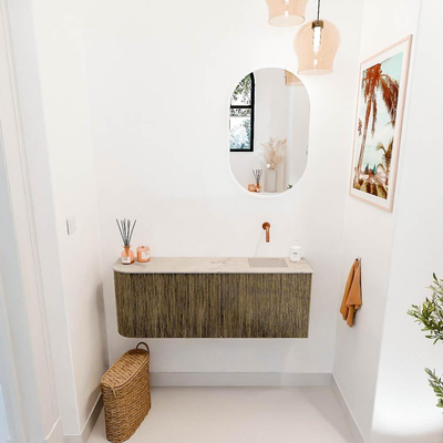 Mondiaz JOYA-DLUX 111.6cm toiletmeubel - ronding links kleur Dusk - Wastafel FAYE positie Rechts Zonder kraangat kleur Frappe.