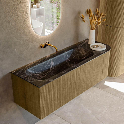 Mondiaz KURVE-DLUX Badkamermeubelset - 135x46x40cm - 1 lade - 1 deur - wastafel solid surface - links - zonder kraangat - Dusk
