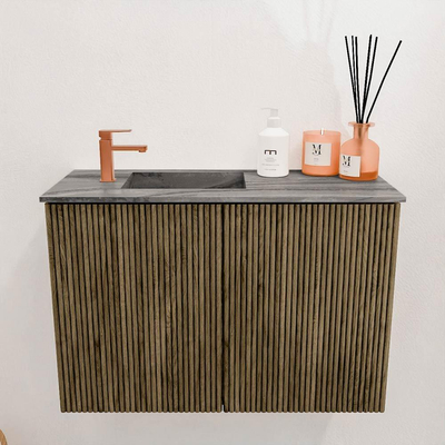 Mondiaz JOYA-DLUX 60cm toiletmeubel - kleur Dusk - Wastafel FAYE positie Links 1 kraangat kleur Sombra.