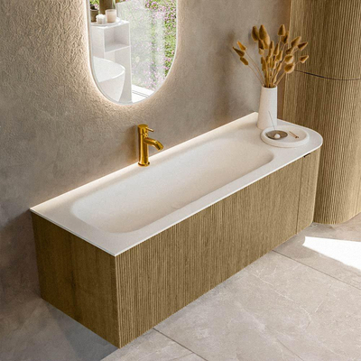 Mondiaz KURVE Ensemble de meuble de salle de bains - 135x46x40cm - 1 tiroir - 1 porte - lavabo solid surface - gauche - 1 trou de robinet - Dusk