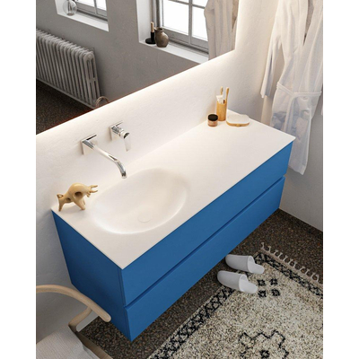 Mondiaz VICA ensemble de meuble de salle de bain - 120cm - meuble sous-vasque jeans - 2 tiroirs - lavabo moon gauche - sans trou de robinet - miroir LED - version XL 60cm de haut