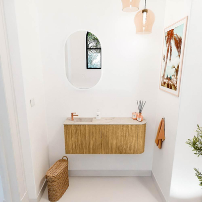 Mondiaz JOYA-DLUX 101.6cm toiletmeubel - ronding rechts kleur Oak - Wastafel FAYE positie Links 1 kraangat kleur Frappe.