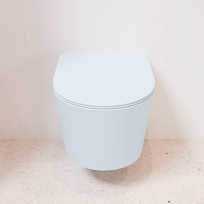 Mondiaz LAVIE WC suspendu – sans bride – 36 x 53 cm – avec abattant softclose – Clay (bleu clair/gris)